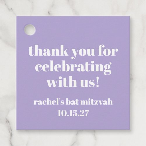 Modern Bold Purple Bat Mitzvah Custom Thank You Favor Tags