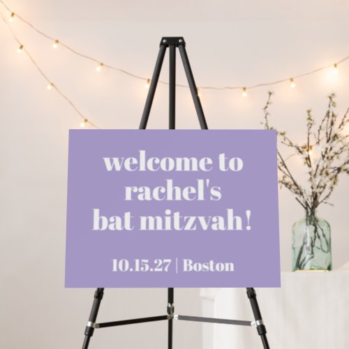 Modern Bold Purple Bat Mitzvah Custom Welcome Foam Board