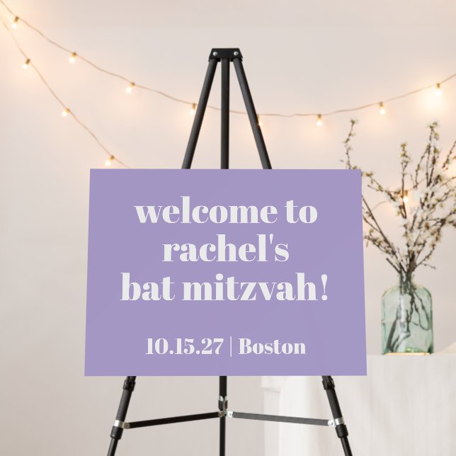 Modern Bold Purple Bat Mitzvah Custom Welcome Foam Board (In Situ (Stand))