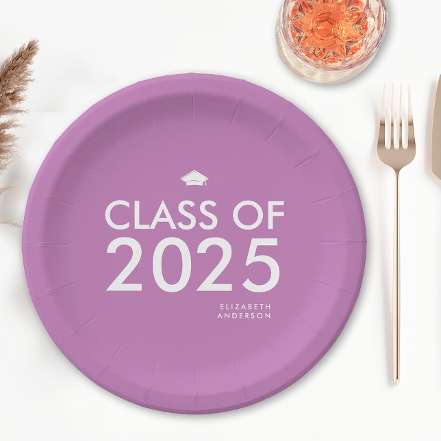 Modern Bold Purple Personalized Graduation Party Paper Plates (Creator Uploaded)