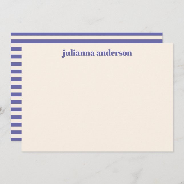 Modern Bold Purple Stripes Personalized Name Note Card (Front/Back)