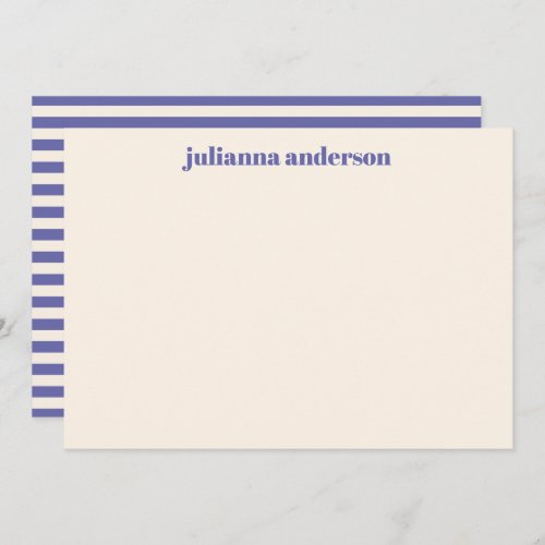 Modern Bold Purple Stripes Personalized Name Note Card