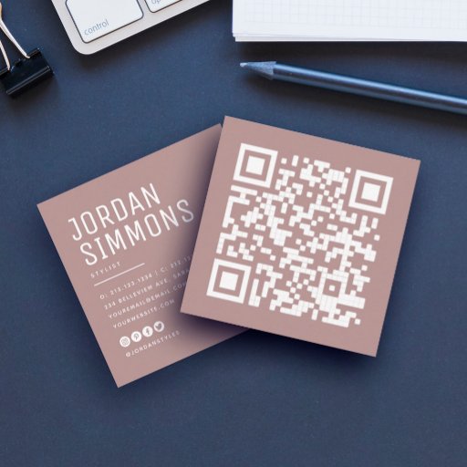 Customizable Modern Bold QR code Simple Stylish Blush Square Business Card
