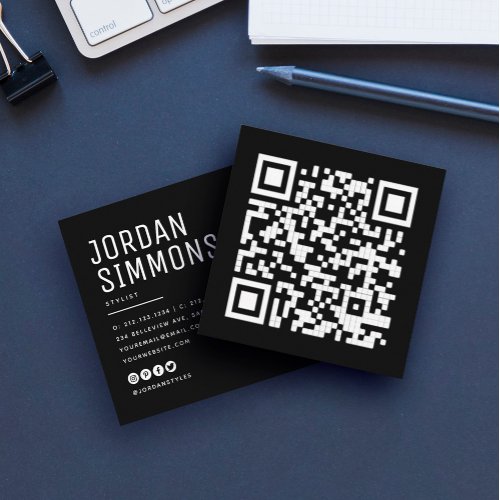 Modern Bold QR code Simple Stylish Square Business Card