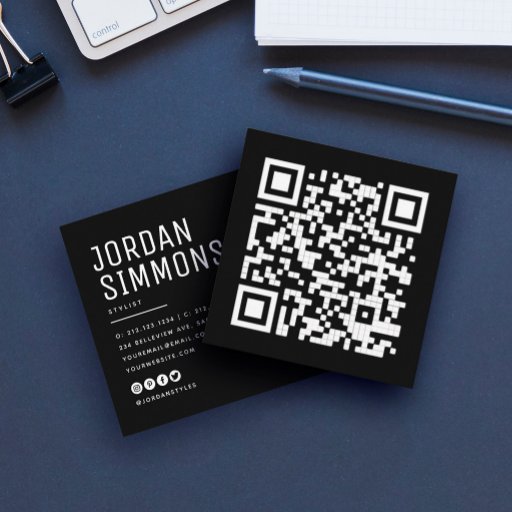 Customizable Modern Bold QR code Simple Stylish Square Business Card
