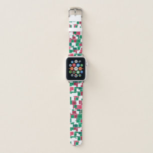 Modern Bold Red and Green Christmas Mondrian Apple Watch Band