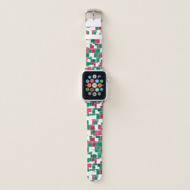 Modern Bold Red and Green Christmas Mondrian Apple Watch Band (Front)