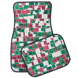 Modern Bold Red and Green Christmas Mondrian Car Floor Mat