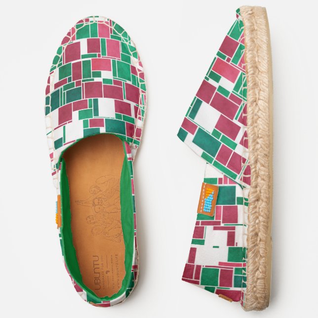 Modern Bold Red and Green Christmas Mondrian Espadrilles (Side)