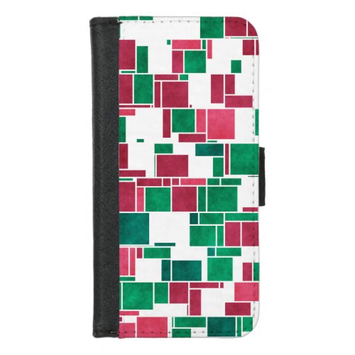 Modern Bold Red and Green Christmas Mondrian iPhone 87 Wallet Case