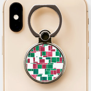 Modern Bold Red and Green Christmas Mondrian Phone Ring Stand