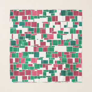 Modern Bold Red and Green Christmas Mondrian Scarf
