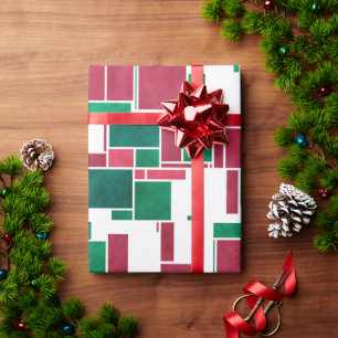 Modern Bold Red and Green Christmas Mondrian Wrapping Paper