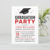 Modern Bold Red Black White Photo Graduation Party Invitation (Standing Front)