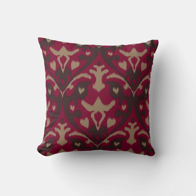 Modern bold red brown ikat tribal pattern throw pillow (Front)