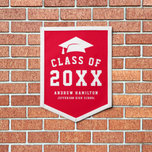 Modern Bold Red Class of 2026 Graduation Pennant