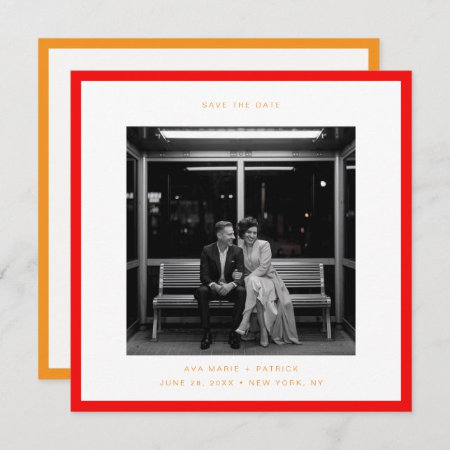 Modern Bold Red Frame Typography Wedding Save Date Invitation (Front/Back)