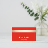 Modern Bold Red Gold Striped Business Card (Standing Front)