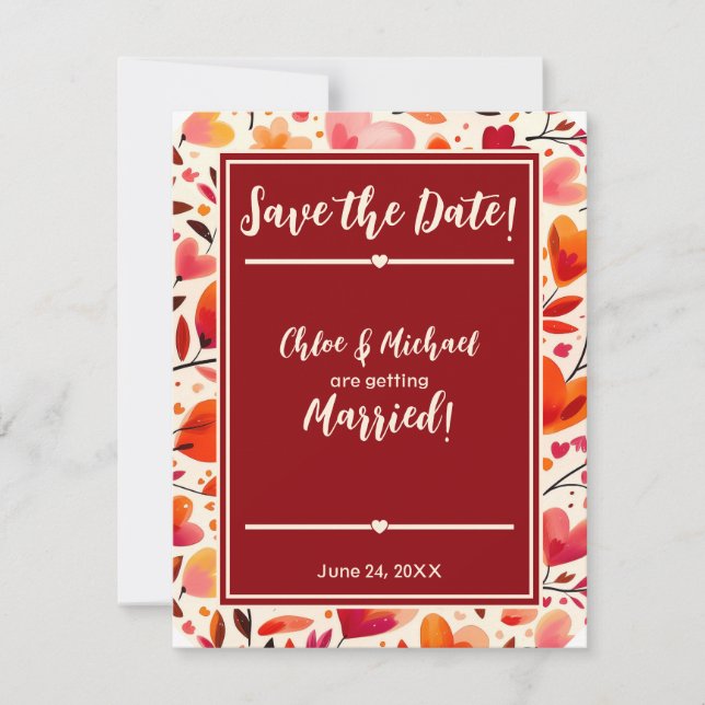 Modern Bold Red Heartfelt Blooms Save The Date (Front)