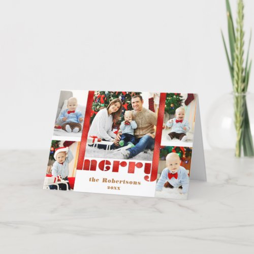 Modern Bold Red Merry Typography 5_Photo  Holiday Card