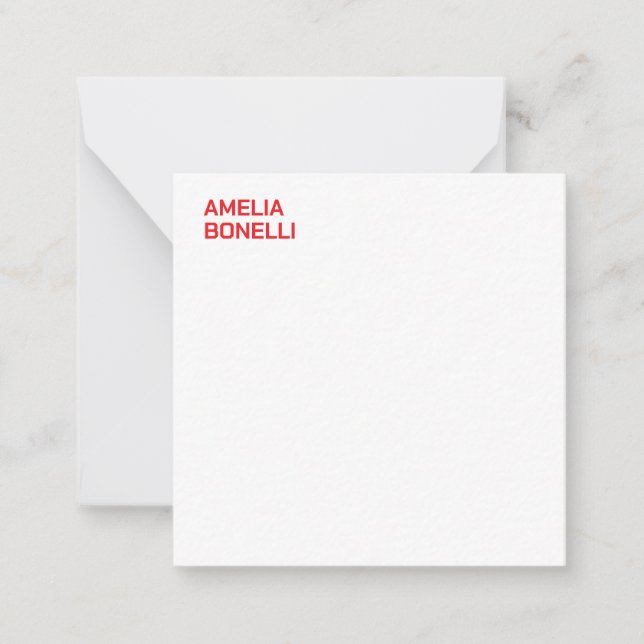 Modern Bold Red Name Minimalist Professional Note Card (Front)