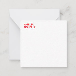 Modern Bold Red Name Minimalist Professional Note Card