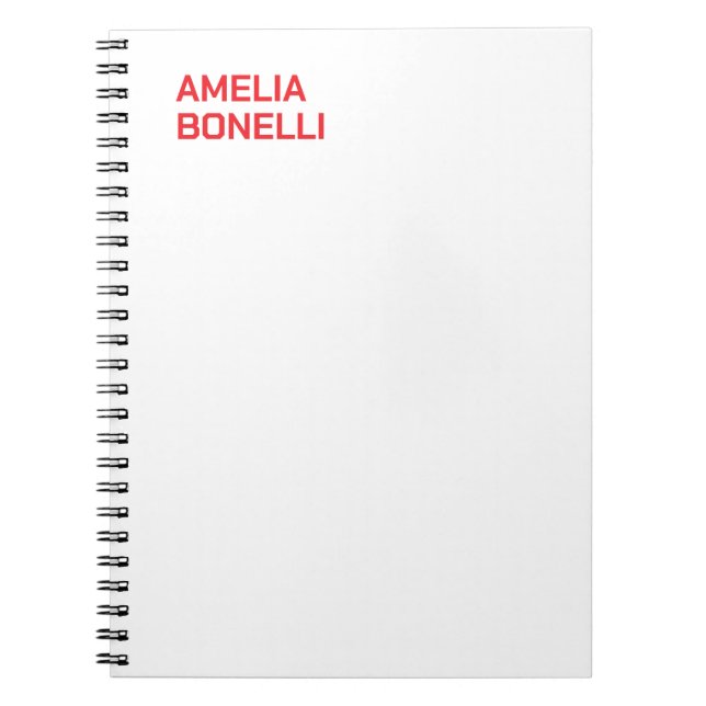 Modern Bold Red Name Minimalist Professional Notebook (Front)