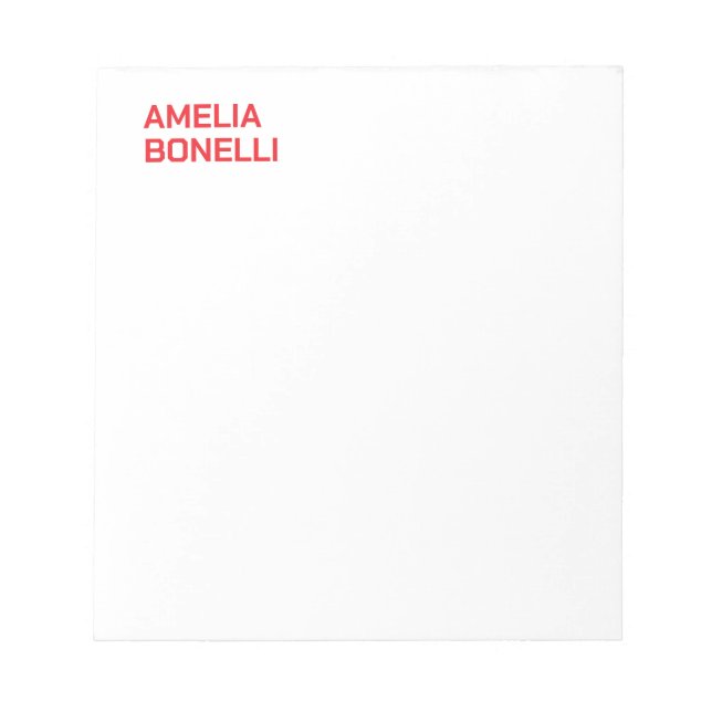 Modern Bold Red Name Minimalist Professional Notepad (Front)