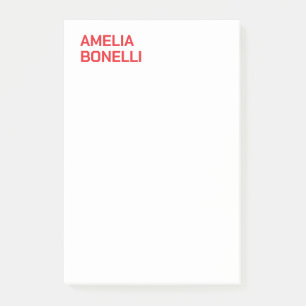 Modern Bold Red Name Minimalist Professional Post-it Notes