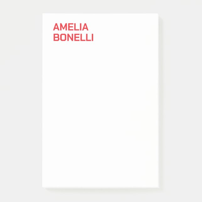 Modern Bold Red Name Minimalist Professional Post-it Notes (Front)