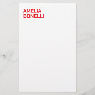 Modern Bold Red Name Minimalist Professional Stationery