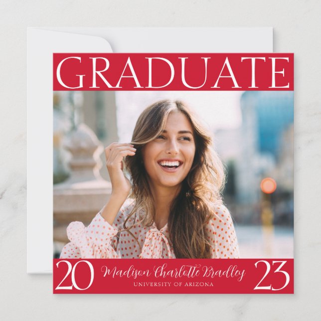 Modern Bold Red Photo Graduation Invitation (Front)