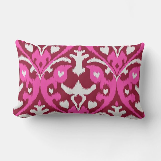 Modern bold red pink girly ikat tribal pattern lumbar pillow (Front)