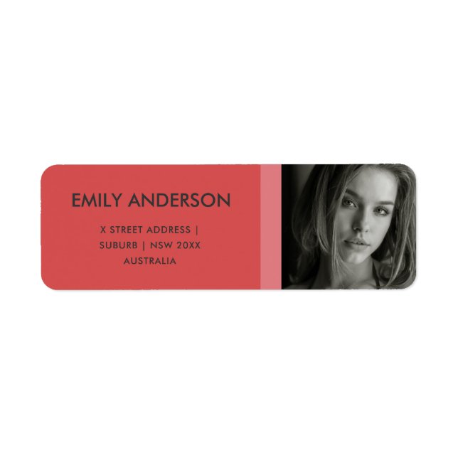 MODERN BOLD RED PINK PERSONAL PHOTO ADDRESS LABEL (Front)