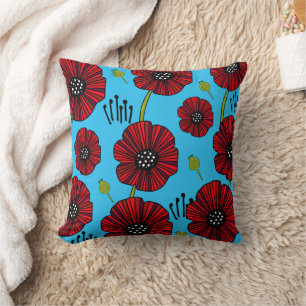 Modern Bold Red Poppy Throw Pillow