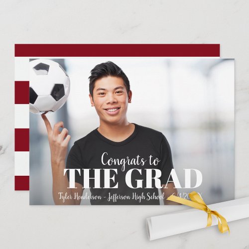 Modern Bold Red Stripe Graduation Photo Party Invitation