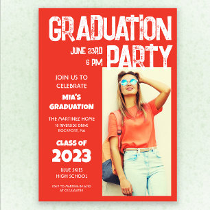 Modern Bold Red White Photo 2023 Graduation Invitation
