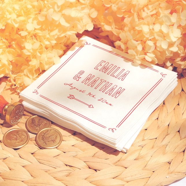 Modern Bold Retro Hand Drawn Cupid Wedding Napkins (Creator Uploaded)