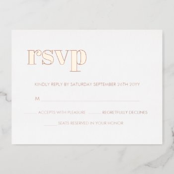 Modern Bold Retro Lettering Real Rose Gold Rsvp Foil Invitation Postcard by rusticwedding at Zazzle