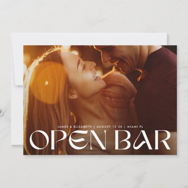 Modern Bold Retro Open Bar FullBleed Photo Wedding Save The Date (Front)