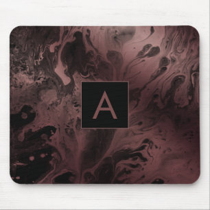 Modern Bold Rose Gold & Black Marble Monogram Mouse Pad
