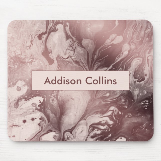 Modern Bold Rose Gold & Blush Marbled Name Mouse Pad (Front)
