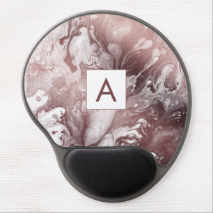 Modern Bold Rose Gold & White Marble Monogram Gel Mouse Pad