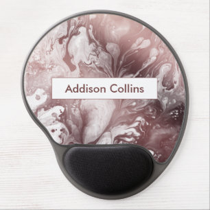 Modern Bold Rose Gold & White Marbled Name Gel Mouse Pad