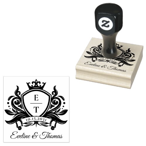 Modern bold royal wedding monogram logo emblem rubber stamp