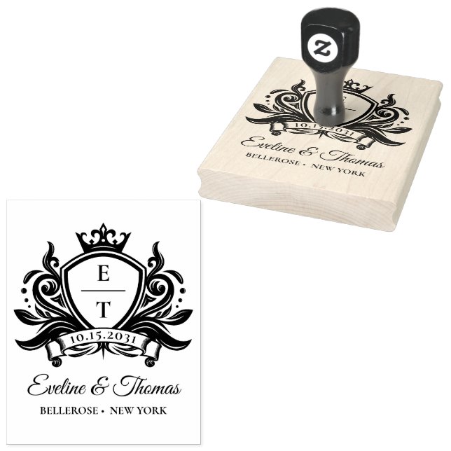 Modern bold royal wedding monogram logo emblem rubber stamp (Stamped)