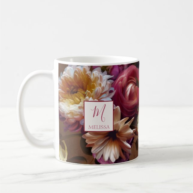 Modern Bold Rustic Floral | Monogram Gift Coffee Mug (Left)
