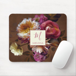 Modern Bold Rustic Floral | Monogram Gift Mouse Pad