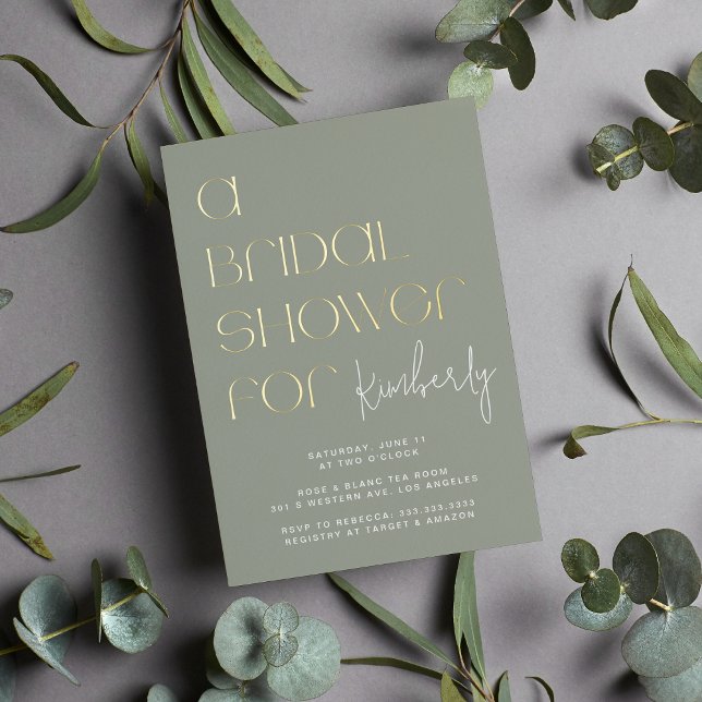 Modern Bold Sage Green Bridal Shower Gold Foil Invitation (Creator Uploaded)