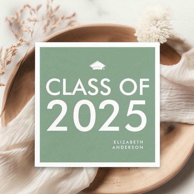 Modern Bold Sage Green Graduation Party Napkins (Creator Uploaded)